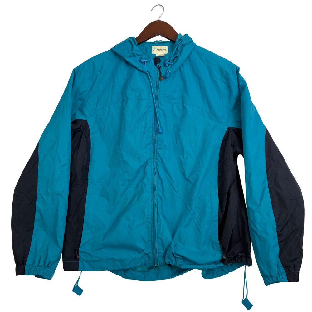 St. John’s Bay XL Windbreaker Jacket Blue Black Hooded Full Zip Mesh Lined